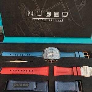Nubeo Men's 48mm Magellan Chronograph Limited Edition Watch with Rubber Straps